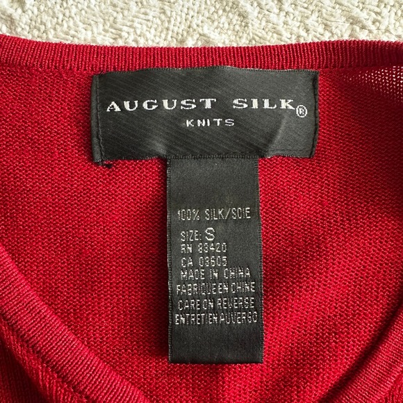 August Silk 100% Silk Red Knit Top Long Sleeve S Lightweight Capsule Minimalist - Picture 7 of 9